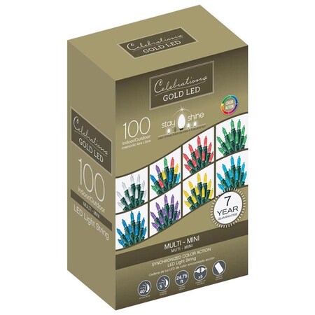 Celebrations Celebrations Gold LED Mini Multicolored 100 ct String Christmas Lights 24.75 ft. 40790-71